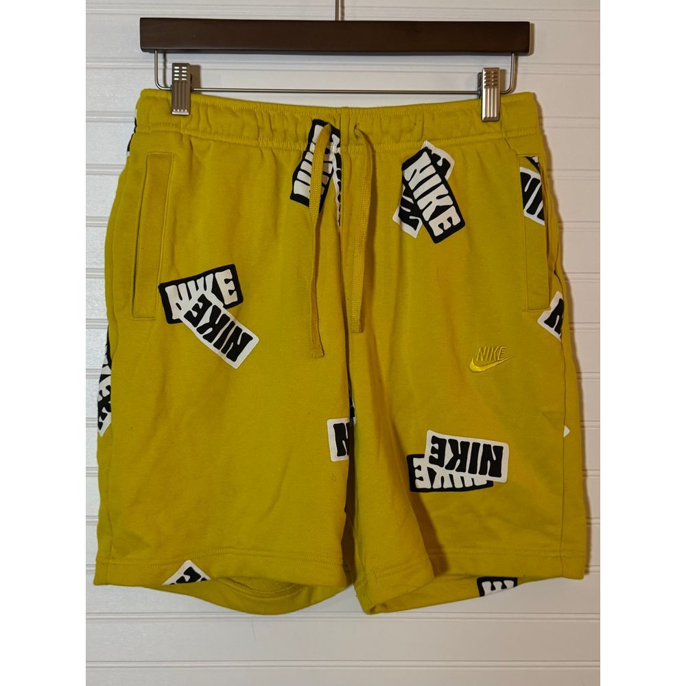 Nike Yellow Athletic Shorts with‎ All-Over Logo Print Pattern Casual, Men's M